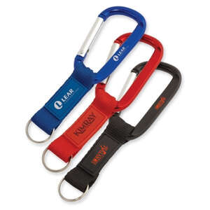 Custom Promotional Key Tag Carabiner With Strap and Raised Rubber Patch