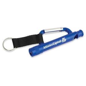 Custom Promotional Carabiner Flashlight/Whistle with Strap