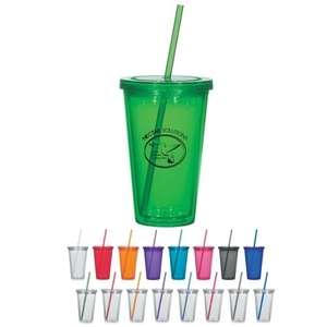 16 oz Double Wall Acrylic Tumbler with Straw