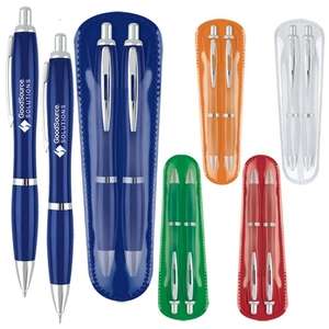 Custom Promotional Bold Color Curvaceous Pen and Pencil Set