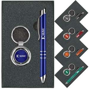 Custom Promotional Sunray Surprise Ballpoint Pen/Key Tag Gift Set
