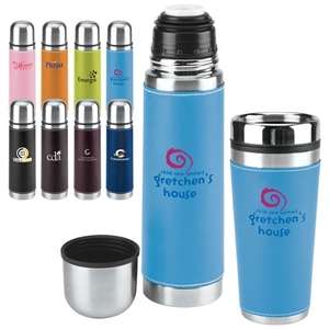 Leatherette Tumbler/Vacuum Bottle Set 
