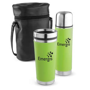 Custom Promotional Leatherette Tumbler/Vacuum Bottle Set