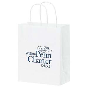 Custom Promotional White Paper Shopping Bag - 8" x 4-1/2" x 10-1/2"