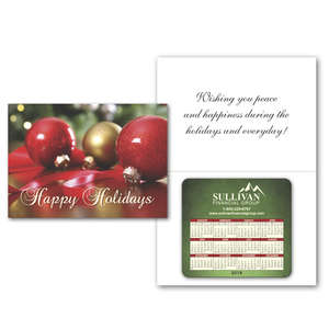 Custom Promotional Snowman Holiday Greeting Card with Magnetic Calendar