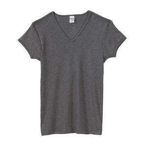 Bella Women's 1x1 Baby Rib V-Neck T-Shirt - Dark/Colors Gray, Deep Heathered