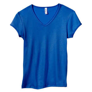 Bella Women's 1x1 Baby Rib V-Neck T-Shirt - Dark/Colors Blue, True Royal