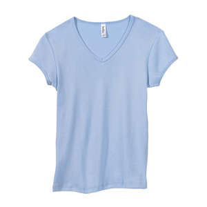 Bella Women's 1x1 Baby Rib V-Neck T-Shirt - Dark/Colors Blue, Baby