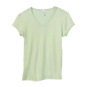 Bella Women's 1x1 Baby Rib V-Neck T-Shirt - Dark/Colors Green, Lime Wedge