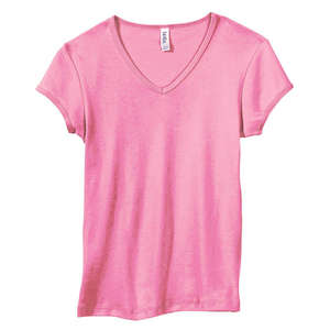 Bella Women's 1x1 Baby Rib V-Neck T-Shirt - Dark/Colors Pink