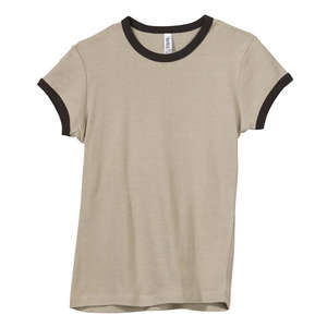 Bella Women's 1x1 Baby Rib Ringer T-Shirt - Dark/All Tan/Chocolate