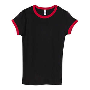 Bella Women's 1x1 Baby Rib Ringer T-Shirt - Dark/All Black/Red