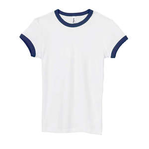 Bella Women's 1x1 Baby Rib Ringer T-Shirt - Dark/All White/Blue, Navy