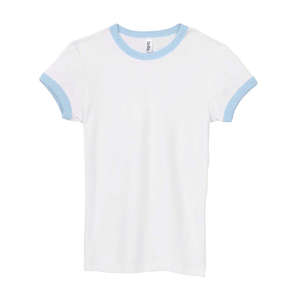 Bella Women's 1x1 Baby Rib Ringer T-Shirt - Dark/All White/Blue, Baby
