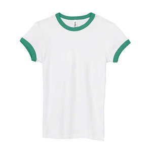 Bella Women's 1x1 Baby Rib Ringer T-Shirt - Dark/All White/Green, Kelly