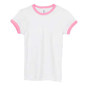 Bella Women's 1x1 Baby Rib Ringer T-Shirt - Dark/All White/Pink