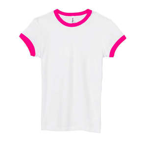 Bella Women's 1x1 Baby Rib Ringer T-Shirt - Dark/All White/Fuchsia