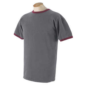 Authentic Pigment 5.6 oz. Pigment-Dyed Ringer T-Shirt - Dark/All Smoke/Red