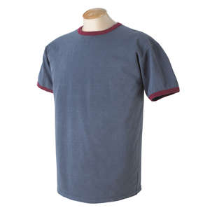 Authentic Pigment 5.6 oz. Pigment-Dyed Ringer T-Shirt - Dark/All Blue, Denim/Red