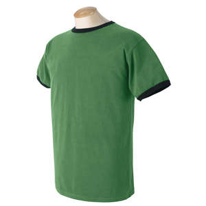 Authentic Pigment 5.6 oz. Pigment-Dyed Ringer T-Shirt - Dark/All Green, Clover/Black