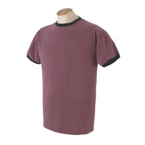 Authentic Pigment 5.6 oz. Pigment-Dyed Ringer T-Shirt - Dark/All Red, Brick/Black