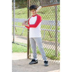 Anvil Youth 3/4-Sleeve Raglan Baseball Jersey - White/Neutral White/Red