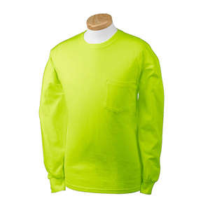 Gildan 6.1 oz. Ultra Cotton Long-Sleeve Pocket T-Shirt - Dark/Colors Green, Safety