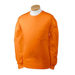 Gildan 6.1 oz. Ultra Cotton Long-Sleeve Pocket T-Shirt - Dark/Colors Orange, Safety