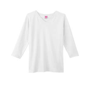 LA T Sportswear Women's Combed Ringspun V-Neck 3/4-Sleeve T-Shirt - White/Neutral White