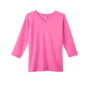 LA T Sportswear Women's Combed Ringspun V-Neck 3/4-Sleeve T-Shirt - Dark/Colors Raspberry