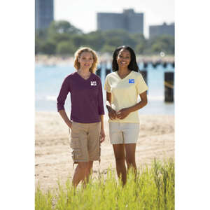Custom Promotional LA T Sportswear Women's Combed Ringspun V-Neck 3/4-Sleeve T-Shirt - Dark/Colors