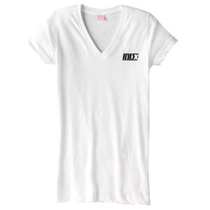 Custom Promotional LA T Sportswear Women's Fine Jersey V-Neck Longer Length T-Shirt - White/Neutral