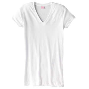 LA T Sportswear Women's Fine Jersey V-Neck Longer Length T-Shirt - White/Neutral White