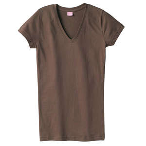 LA T Sportswear Women's Fine Jersey V-Neck Longer Length T-Shirt - Dark/Colors Brown