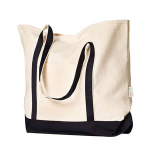 Anvil 100% Certified Organic Cotton Canvas Boater Tote - Dark/All Natural/Black