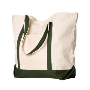 Anvil 100% Certified Organic Cotton Canvas Boater Tote - Dark/All Natural/Green