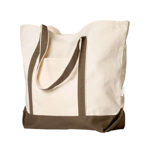 Anvil 100% Certified Organic Cotton Canvas Boater Tote - Dark/All Natural/Brown