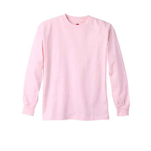 Hanes Youth 6 oz. Tagless Long-Sleeve T-Shirt - Dark/Colors Pink, Pale