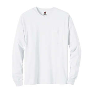 Hanes 6 oz. Tagless Long-Sleeve T-Shirt with Pocket - White/Neutral White