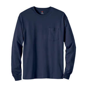 Hanes 6 oz. Tagless Long-Sleeve T-Shirt with Pocket - Dark/Colors Blue, Navy