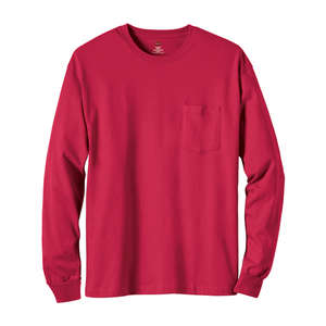 Hanes 6 oz. Tagless Long-Sleeve T-Shirt with Pocket - Dark/Colors Red, Deep