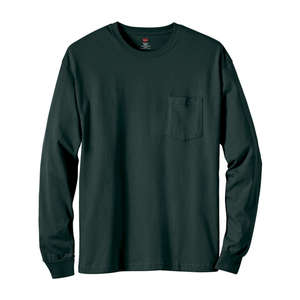 Hanes 6 oz. Tagless Long-Sleeve T-Shirt with Pocket - Dark/Colors Green, Deep Forest