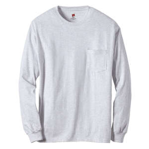 Hanes 6 oz. Tagless Long-Sleeve T-Shirt with Pocket - Light/Heather Ash