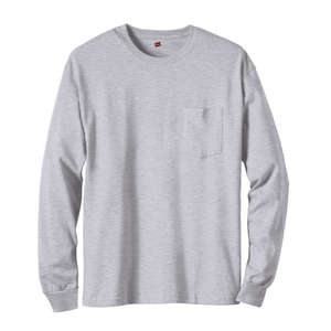 Hanes 6 oz. Tagless Long-Sleeve T-Shirt with Pocket - Light/Heather Steel, Light