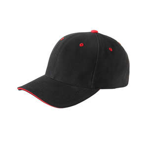 Yupoong 6-Panel Brushed Cotton Twill Mid-Profile Sandwich Cap - Dark/All Black/Red