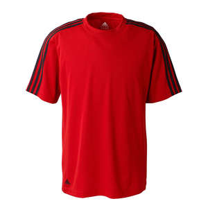 adidas Golf Men's ClimaLite 3-Stripes Golf T-Shirt - Dark/All Red, University/Black