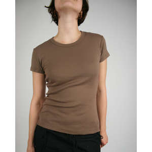 Alternative Women's Rib Crew T-Shirt - Dark/Colors Chocolate