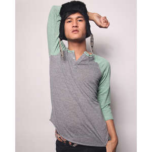 Alternative 3/4-Sleeve Raglan Henley - Dark/Colors Gray, Eco/Green