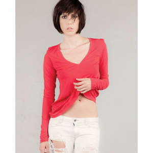 Alternative Women's Long-Sleeve V-Neck - Dark/All Red, Crimson