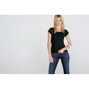 Custom Promotional Bella Women's 1x1 Baby Rib Scoop Neck T-Shirt - Dark/Colors